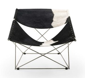 Butterfly / Fauteuil design en cuir peau de vache