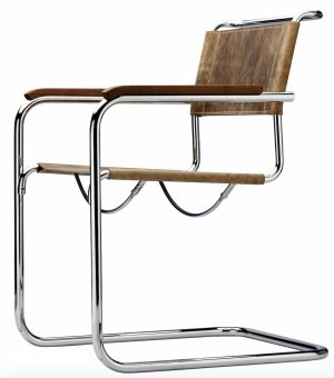 S 34 Pure Materials / Chaise design avec accoudoirs cuir de buffle Marron