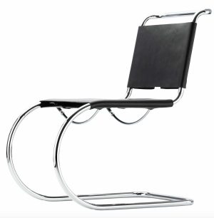 S 533 L / Fauteuil piètement luge Mies van der Rohe cuir sellier Noir