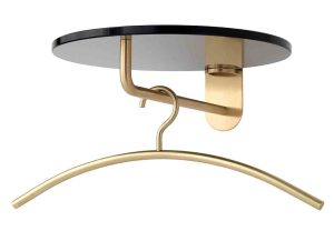 Frisbi / Patère murale Verre fumé + 4 cintres laiton